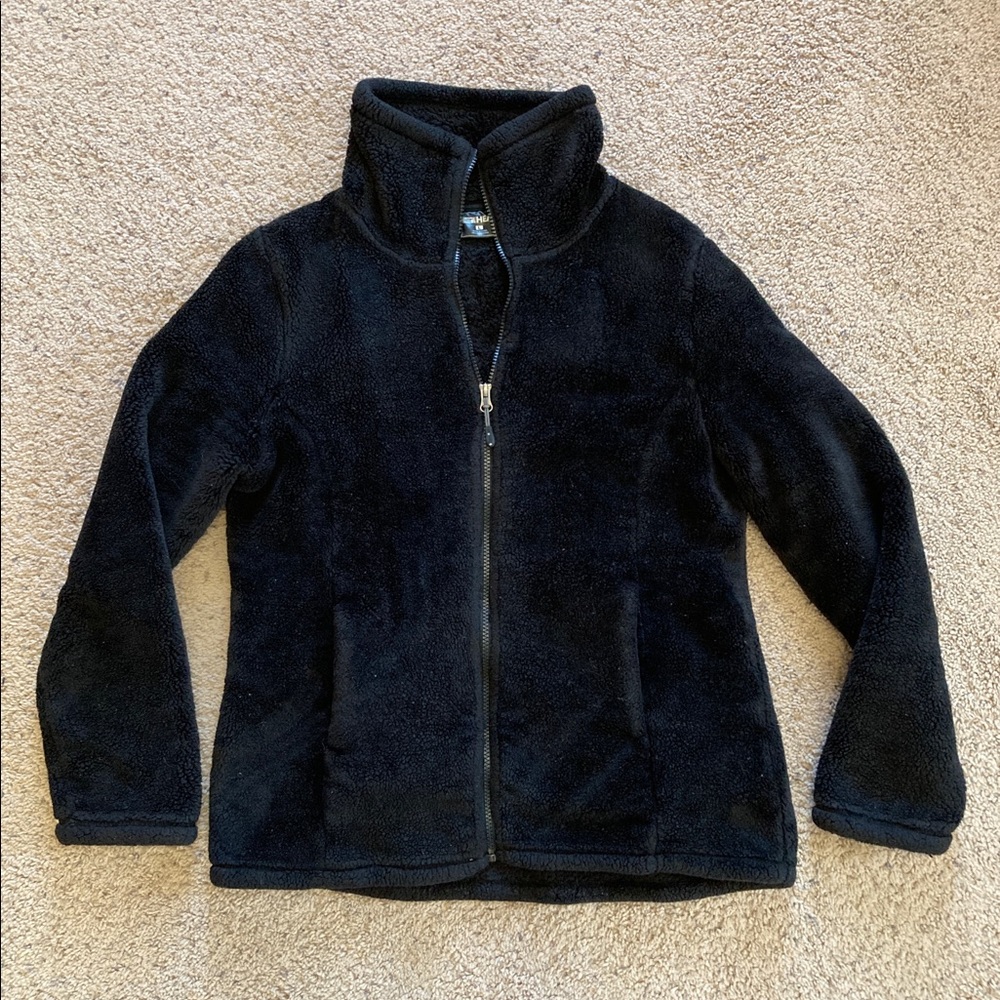 32 Degrees Womens Faux Fur Zip-Front Black Winter Sweater Jacket (L)